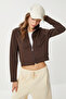 Zippered Crop Scuba Knitted Sweatshirt Lpx0003 Brown
