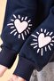 Girl's Printed Crew Neck Seasonal Sweatshirt Navy Blue - 3