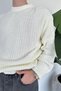 Ecru Crew Neck Ribbed Oversize Knit Sweater - 3