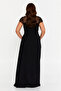 Women's Plus Size Stone Embellished Deep Slit Maxi Evening Dress 7048 Black - 4
