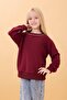 Girl's Printed Crew Neck Seasonal Sweatshirt Burgundy - 6
