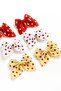 Girl's Heart Printed Beige Red Ecru Linen Bow 6-Piece Clip Buckle Set - 3
