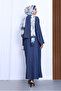 Navy Blue Tensel Denim Shirt Dress Combination - 3