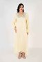 Ladies Jalabiya – Butter Yellow Base with V Neck and Floral Embroidered Detailing - 7