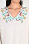 Ladies Jalabiya – White Base with V Neck and Floral Embroidered Detailing - 7