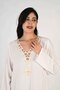 Ladies Jalabiya – White Base with V Neck and Embroidered Detailing - 5