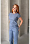 Indigo Women's Cotton Ribbed Top and Bottom Set with Gathered Sides - 4