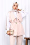 Beige Elastic Waist Vest and Pants Set - 3