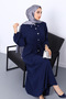 Navy Blue Waist-Tie Shirt and Skirt Set - 4