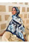Mira Silk Patterned Cotton Soft Shawl Inspiration Series Navy Blue-Light Blue - 3