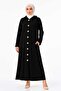 Women's Plus Size Black, Hooded, Side Pockets Front Button Long Cap 65N39146