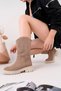 Megan Model Genuine Leather Beige Thick Sole Daily Women's Long Boots