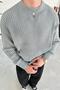 Gray Crew Neck Ribbed Oversize Knit Sweater - 2