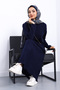 Navy Blue Stand Collar Ribbed Knit Dress - 5
