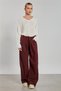 Women's Pleated Palazzo Pants - Burgundy - 3