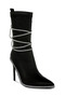 Women Rhinestones Strap Satin Calf Boots in Black - 2