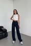 Women's Navy Blue Buttoned Pleated High Waist Lycra Crepe Fabric Loose Fit Palazzo Pants - 4