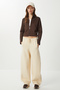 Zippered Crop Scuba Knitted Sweatshirt Lpx0003 Brown - 3