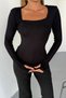 Women's Black Square Neck Finger-Placement Closure Cotton Modal Fabric Solid Basic Blouse Lw10023