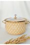 Yellow Embossed Enamel Lux Pot 5 Liters 24 cm Milk Yogurt Casserole Pot - 2