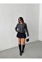 Women's Anthracite Towel Woven Buttoned Knitwear Cardigan - 2