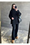 Black Scarf Sweater Pants Knit Set - 241060