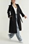معطف طويل نسائي عادي بياقة مزدوجة وأزرار وحزام 5711045