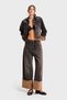 Women's Dark T.Kot Color 4W5-137 Super Baggy Fit Leg Opening Suede Fabric Detailed Design Denim Jean - 2