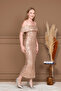 Sequin Boat Neck Pencil Long Dress - Copper - 6