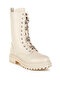 Women Rhinestone jewelled Chunky Boots in Beige - 3