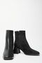 Women's Black Suede Boots & Booties Blunt Toe Heeled Contrast Pu Leather Zippered Stylish - 5