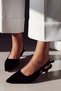 Sole Pointed Toe Single Strap Buckle Black Suede Heeled Women's Shoes Velvet Black - 3
