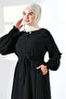Women's Linen Hajj and Umrah Clothing Belted Hijab Two-Piece Set - Black - 5