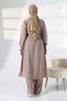 Women's Linen Hajj and Umrah Clothing Belted Hijab Two-Piece Set - Mink - 5