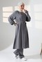 Women's Linen Hajj and Umrah Clothing Belted Hijab Two-Piece Set - Gray - 3