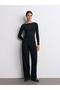 32122 Boat Neck Cashmere Blend Ultra Lightweight Modal Blouse-Black - 5