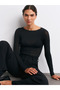 32122 Boat Neck Cashmere Blend Ultra Lightweight Modal Blouse-Black - 3