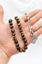 Natural Tiger's Eye Stone 33-Bead Rosary with Metal Tassel 10mm Sphere Cut 902239 - 4