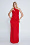 Women's One Shoulder Detailed Side Slit Maxi Evening Dress 8147 Red