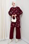Women's Burgundy Long Sleeve Patterned Hijab Knitwear Tunic - 6