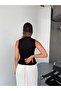 Women's Stand Collar, Zero Sleeve Lycra Cotton Bodysuit Black Top - 3