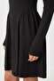 Volanlı Mini Örme Elbise LUB0237 SİYAH - 4