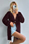 Women's Hair Braided V-Neck Cherry Knitwear Cardigan - 2