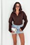 Brown Women's Polo Neck Oversize Knit Sweater - Standard Size Soft Texture - 4