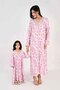 Ladies Jalabiya – White Base with Pink Florals and Embroidered Neckline