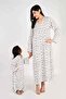 Ladies Jalabiya – White Base with Blue Leaf-Like Prints and Embroidered Neckline - 3