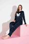 Women's 100% Cotton French Velvet Navy Blue Butterfly Pattern Crew Neck Long Sleeve Pajama Set - 5