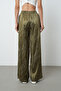 Women's Khaki Patterned Wide Leg Elastic Waist Lace-Up Trousers - 5