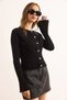 Women's Black Gold Buttoned Spanish Sleeve Ribbed Cardigan Hrk-19000388 - 4