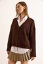 Women's Brown Pocketed Thick Ribbed Soft Textured Knit Cardigan Hrk-19000390 - 3